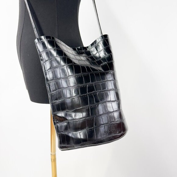 OAK + FORT Pleather Faux Croc Leather Bucket Back with rope handles pocket - Picture 6 of 12